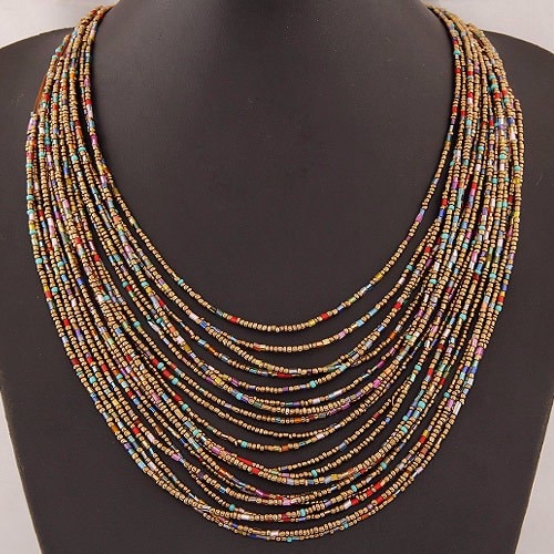 DIEZI African Acrylic Beads Jewelry Sets Bohemia Necklaces Bangles Women Fashion Statement Multilayer Necklace New Jewelry Set