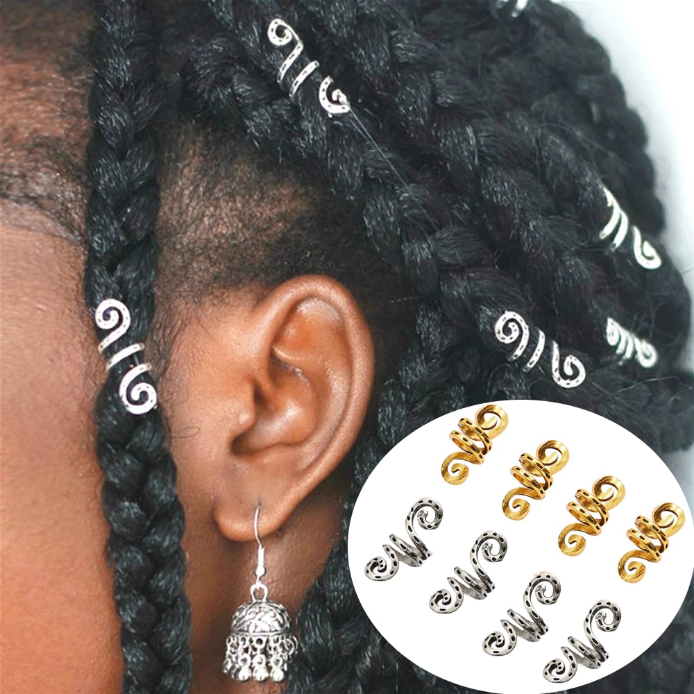 African Braiding Hair Rings Vintage Spiral Braids Hair Tools Accessories Silver Gold Beads For Hair Braids Dreadlock