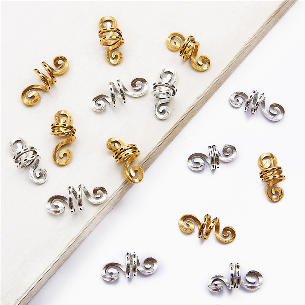 African Braiding Hair Rings Vintage Spiral Braids Hair Tools Accessories Silver Gold Beads For Hair Braids Dreadlock