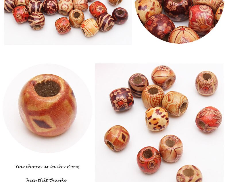 100 PCs/bag 11*12mm Aperture: 5mm Medium Size Hole Vintage Painted Wooden Beads African Hair Rings Dreadlock Accessories