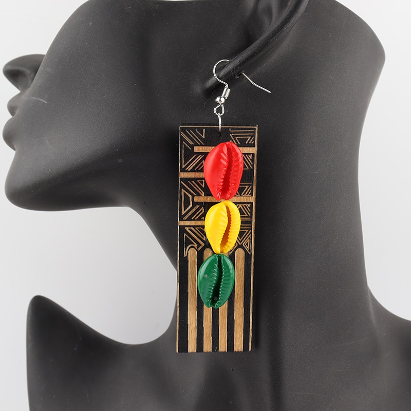 Free shipping!!African Woman Rasta Wooden Earrings can mixed colors