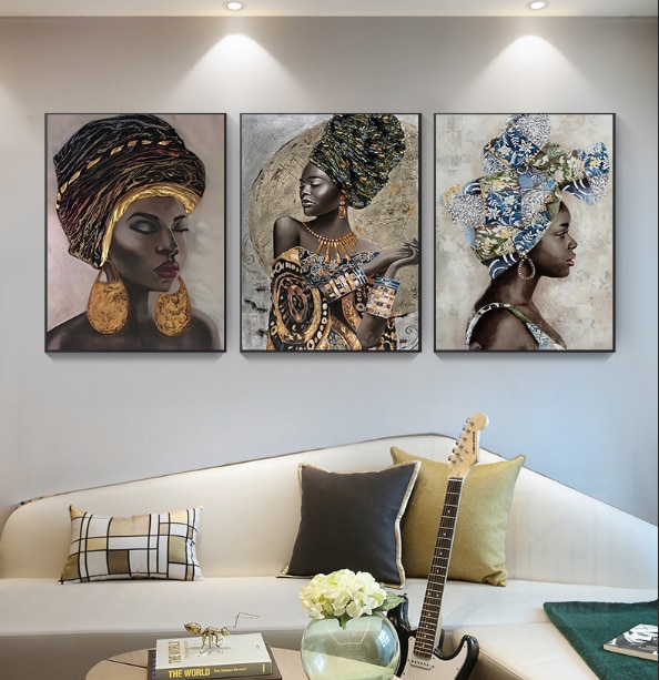 African Art Woman Painting Prints on Canvas Beauty Girl Scandinavian Posters Wall Art Picture for Living Room Horse Decor