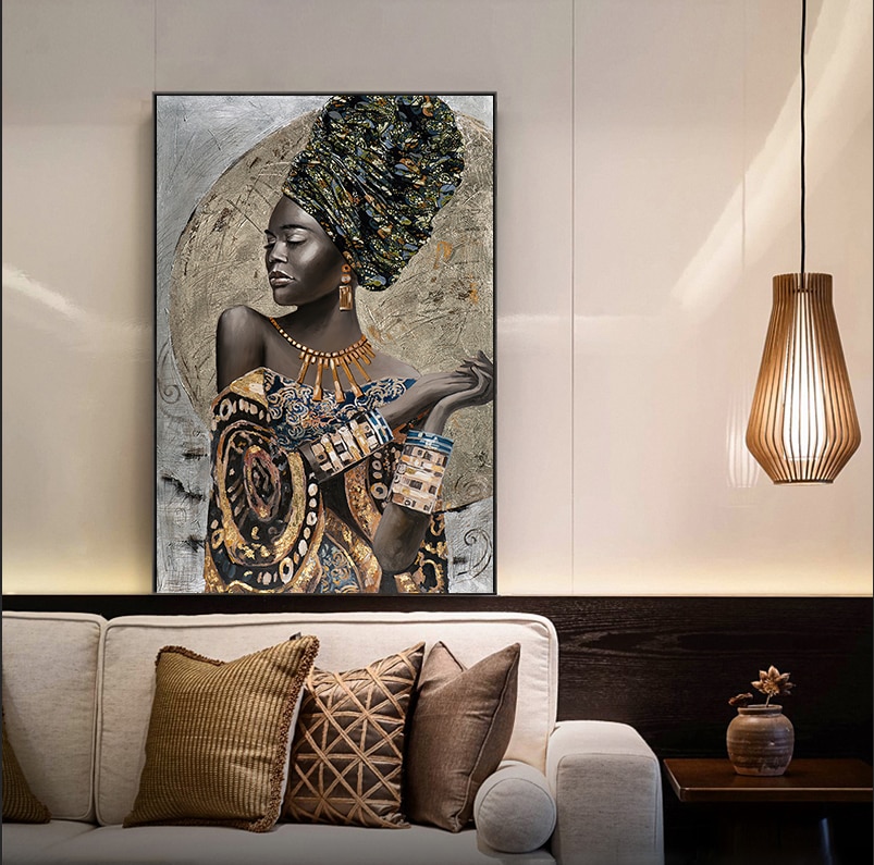 African Art Woman Painting Prints on Canvas Beauty Girl Scandinavian Posters Wall Art Picture for Living Room Horse Decor