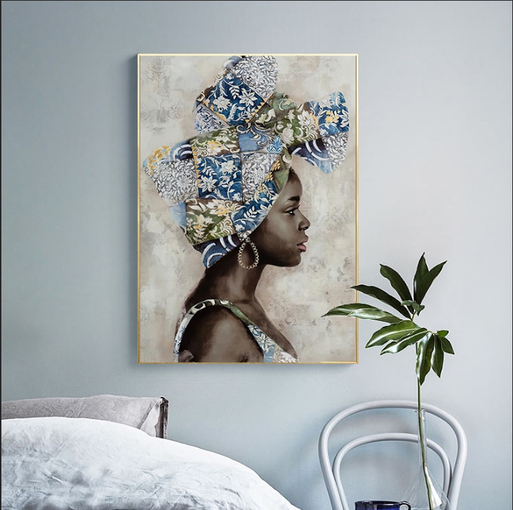 African Art Woman Painting Prints on Canvas Beauty Girl Scandinavian Posters Wall Art Picture for Living Room Horse Decor