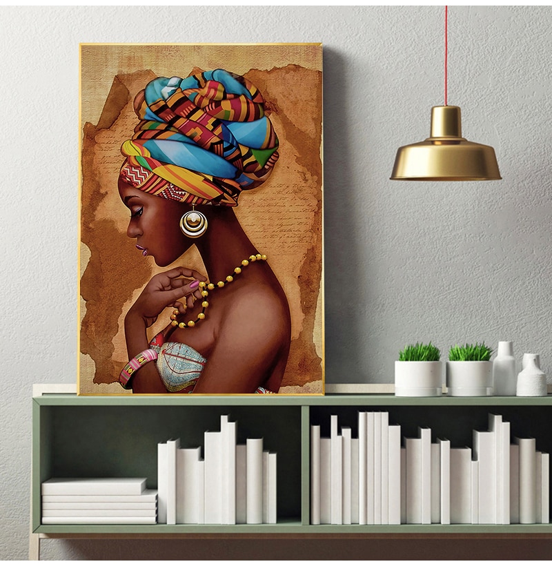 African Art Woman Painting Prints on Canvas Beauty Girl Scandinavian Posters Wall Art Picture for Living Room Horse Decor