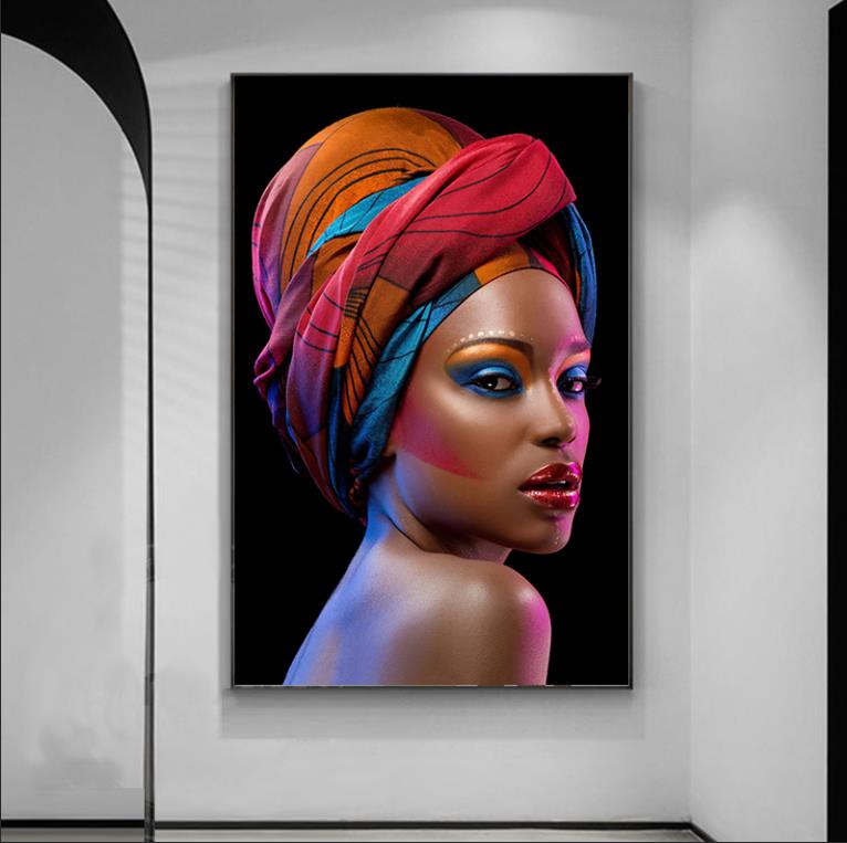 African Art Woman Painting Prints on Canvas Beauty Girl Scandinavian Posters Wall Art Picture for Living Room Horse Decor