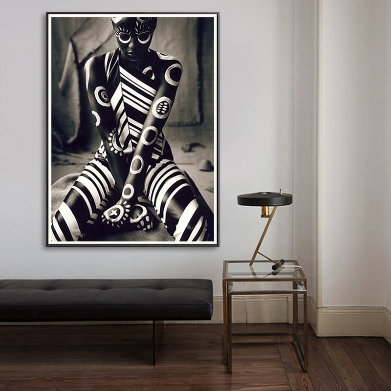 Black and White Pattern African Woman Poster HD Print Canvas Painting Unique Figure Wall Art Pictures Living Room Decor Mural