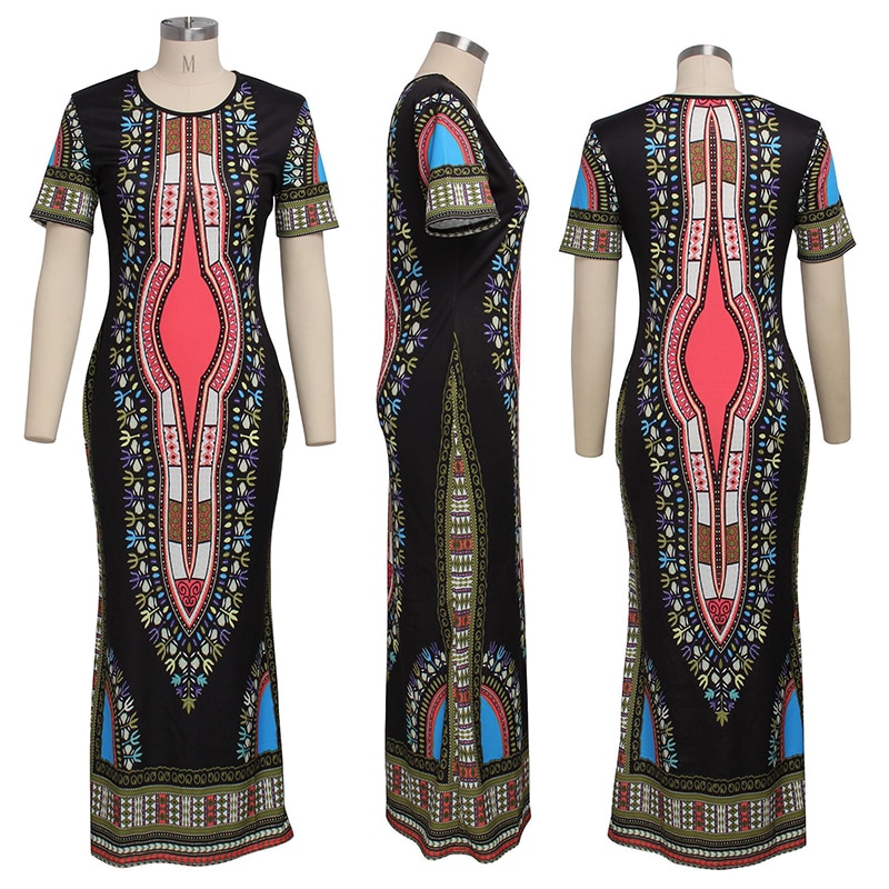 S-2xl African Bazin Women Dress Dashiki Print Ladies Clothes Bodycon Package Hip Tribal Style High Elastic Traditional robe 2022