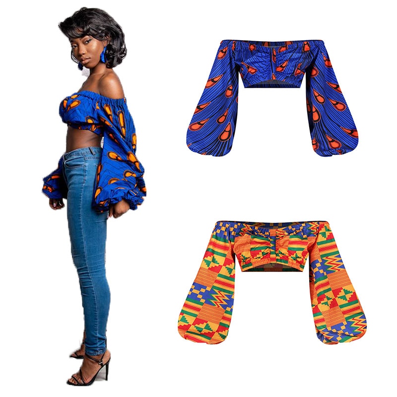 African Dashiki Print Tops Women 2020 Fashion Sexy Shoulder Off Dresses Women African Clothes African Traditional Wear for Women