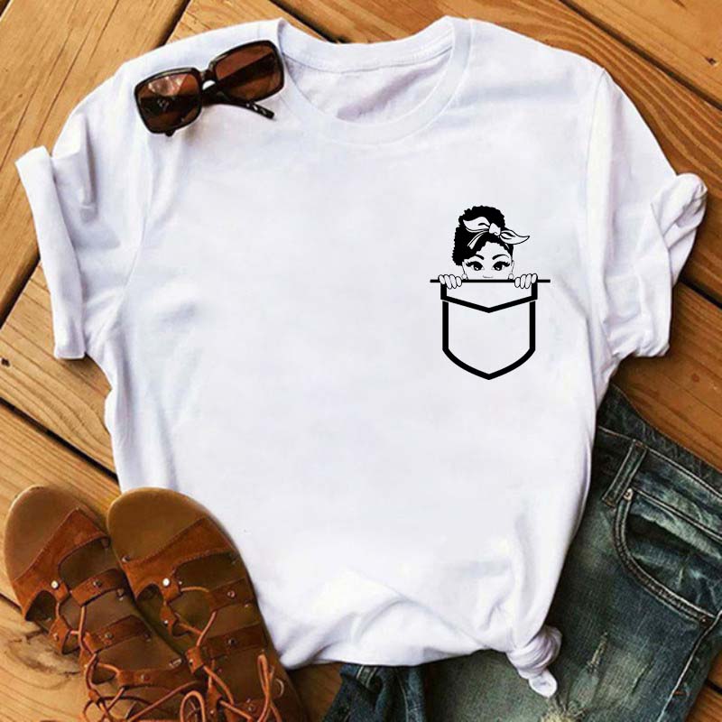 Maycaur Women Beautiful African White Funny Print T Shirt Girl Black Queen Harajuku Ulzzang Kawaii 90s Short Sleeves Clothes