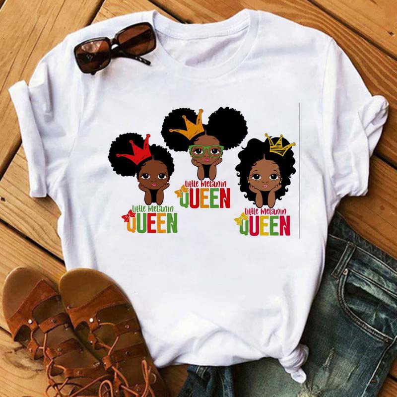 Maycaur Women Beautiful African White Funny Print T Shirt Girl Black Queen Harajuku Ulzzang Kawaii 90s Short Sleeves Clothes