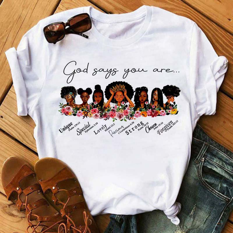 Maycaur Women Beautiful African White Funny Print T Shirt Girl Black Queen Harajuku Ulzzang Kawaii 90s Short Sleeves Clothes