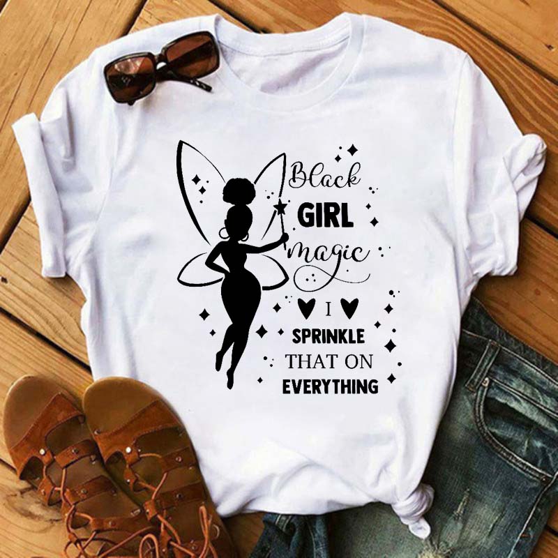 Maycaur Women Beautiful African White Funny Print T Shirt Girl Black Queen Harajuku Ulzzang Kawaii 90s Short Sleeves Clothes