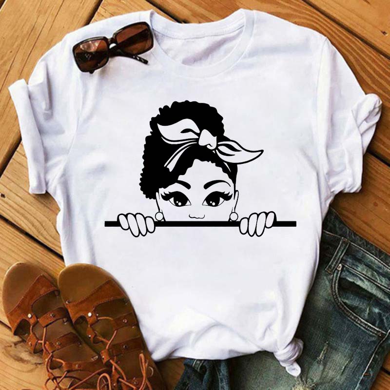 Maycaur Women Beautiful African White Funny Print T Shirt Girl Black Queen Harajuku Ulzzang Kawaii 90s Short Sleeves Clothes