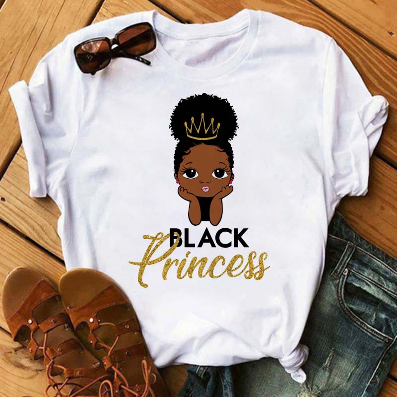 Maycaur Harajuku Black African Curly Hair Girls Tshirt Women Cartoon Graphic Print Tops Female T-shirt Cute Tee Friends T Shirts