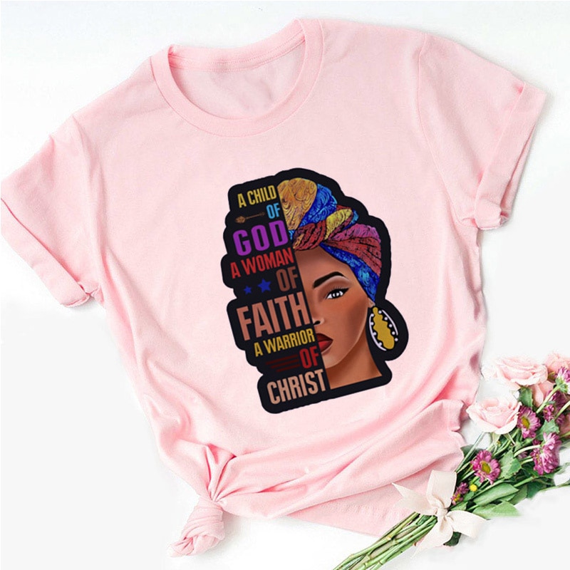 A CHILD OF GOD A WOMANOF FAITH woman tshirt yellow ladies clothes African black girl history month female Tshirt melanin T shirt