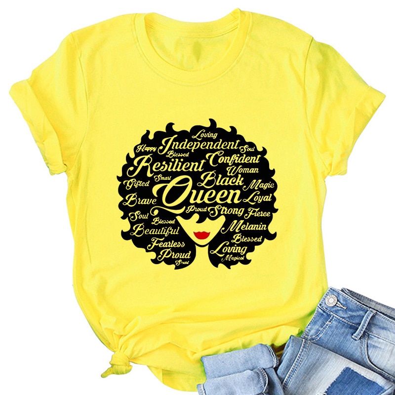 A CHILD OF GOD A WOMANOF FAITH woman tshirt yellow ladies clothes African black girl history month female Tshirt melanin T shirt