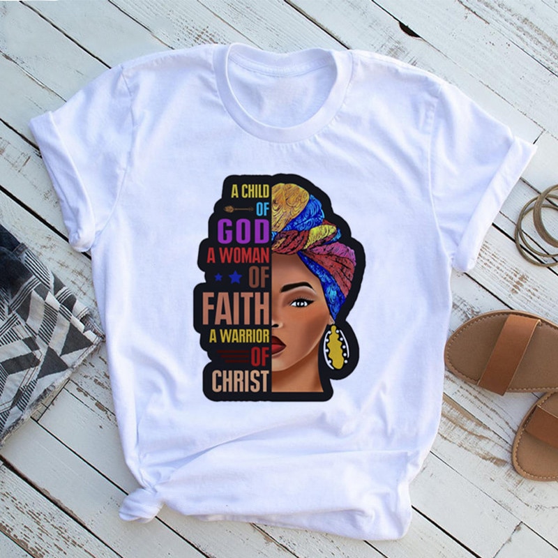 A CHILD OF GOD A WOMANOF FAITH woman tshirt yellow ladies clothes African black girl history month female Tshirt melanin T shirt