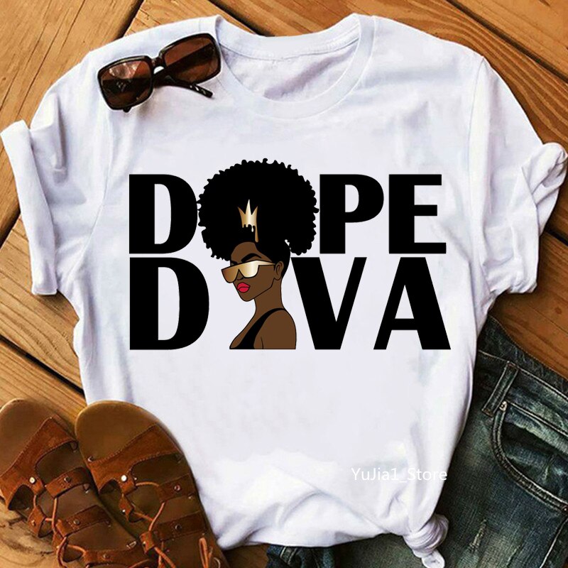 Dope Diva Queen Graphic Print Women'S T-Shirt Beautiful African Black Girl T Shirt Femme Tumblr Clothes Harajuku Shirt Wholesale