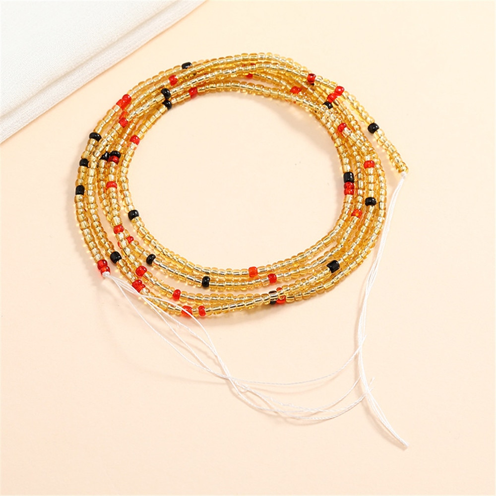 Bohemian Colorful Beaded Waist Chain for Women Plus Size African Non-Stretching Tie-on Belly Chain Bikini Summer Body Jewelry