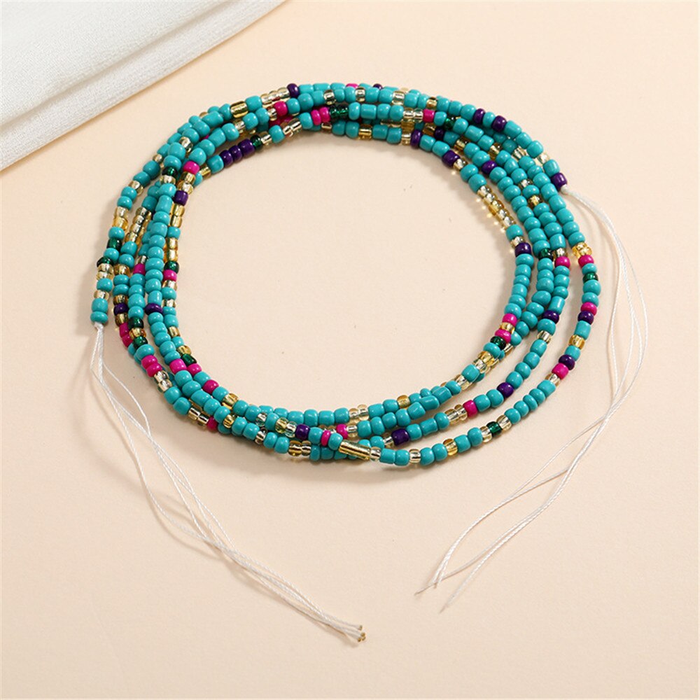 Bohemian Colorful Beaded Waist Chain for Women Plus Size African Non-Stretching Tie-on Belly Chain Bikini Summer Body Jewelry