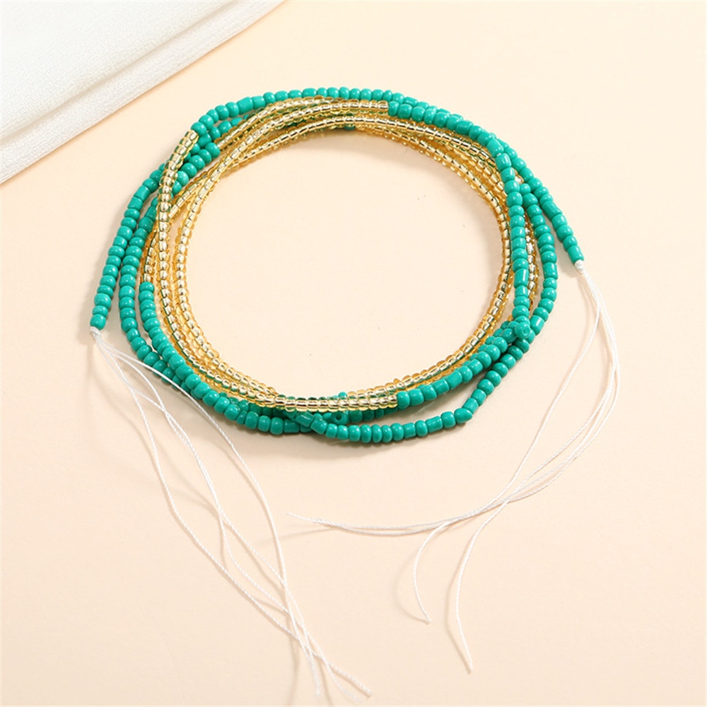 Bohemian Colorful Beaded Waist Chain for Women Plus Size African Non-Stretching Tie-on Belly Chain Bikini Summer Body Jewelry