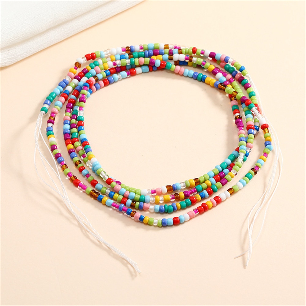 Bohemian Colorful Beaded Waist Chain for Women Plus Size African Non-Stretching Tie-on Belly Chain Bikini Summer Body Jewelry