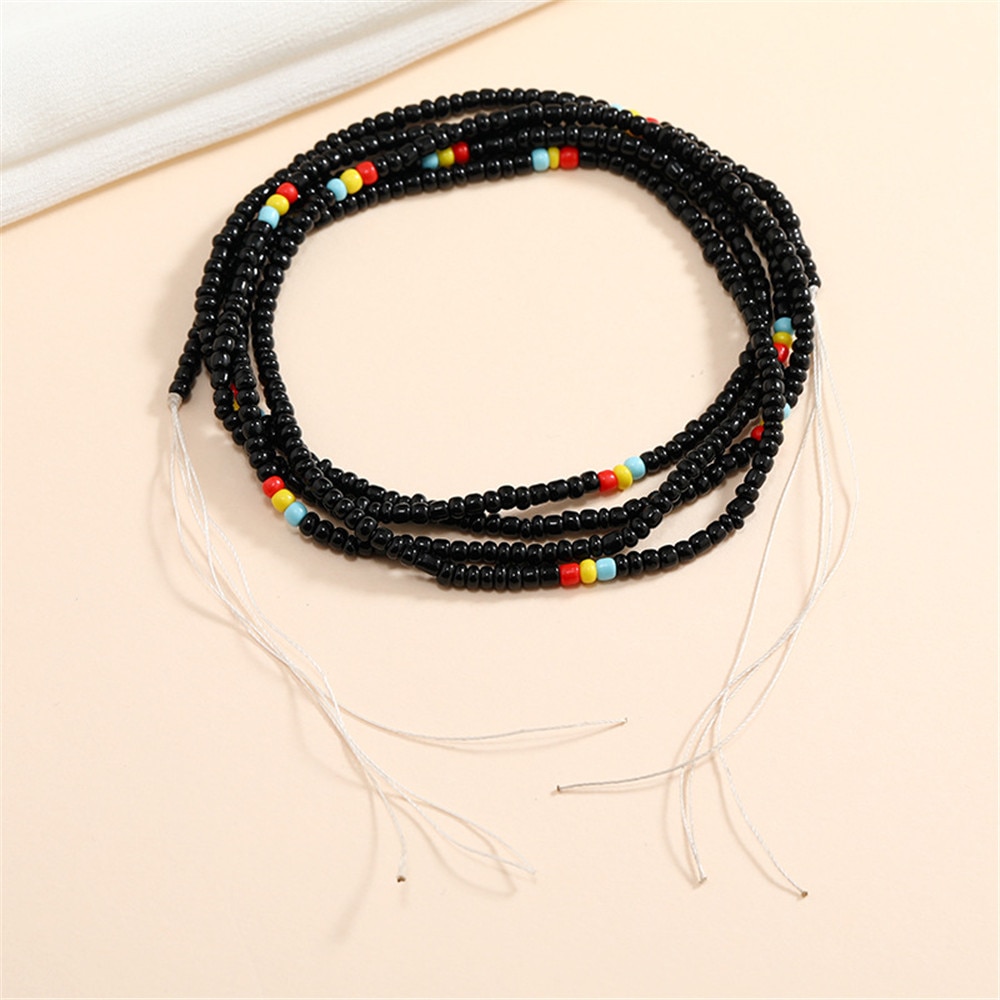 Bohemian Colorful Beaded Waist Chain for Women Plus Size African Non-Stretching Tie-on Belly Chain Bikini Summer Body Jewelry