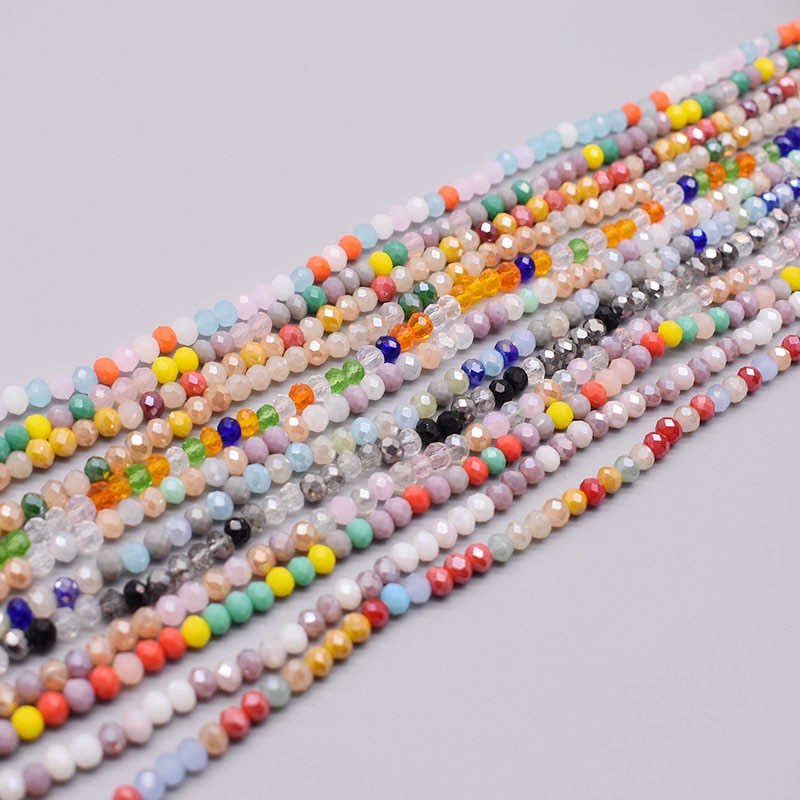 New Mixed Color 2mm 3mm 4mm Crystal Rondell Beads Faceted Glass Beads Loose Spacer Beads for Jewelry Making DIY Female Bracelet