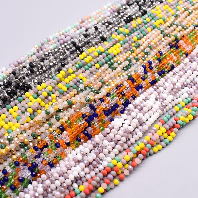 New Mixed Color 2mm 3mm 4mm Crystal Rondell Beads Faceted Glass Beads Loose Spacer Beads for Jewelry Making DIY Female Bracelet