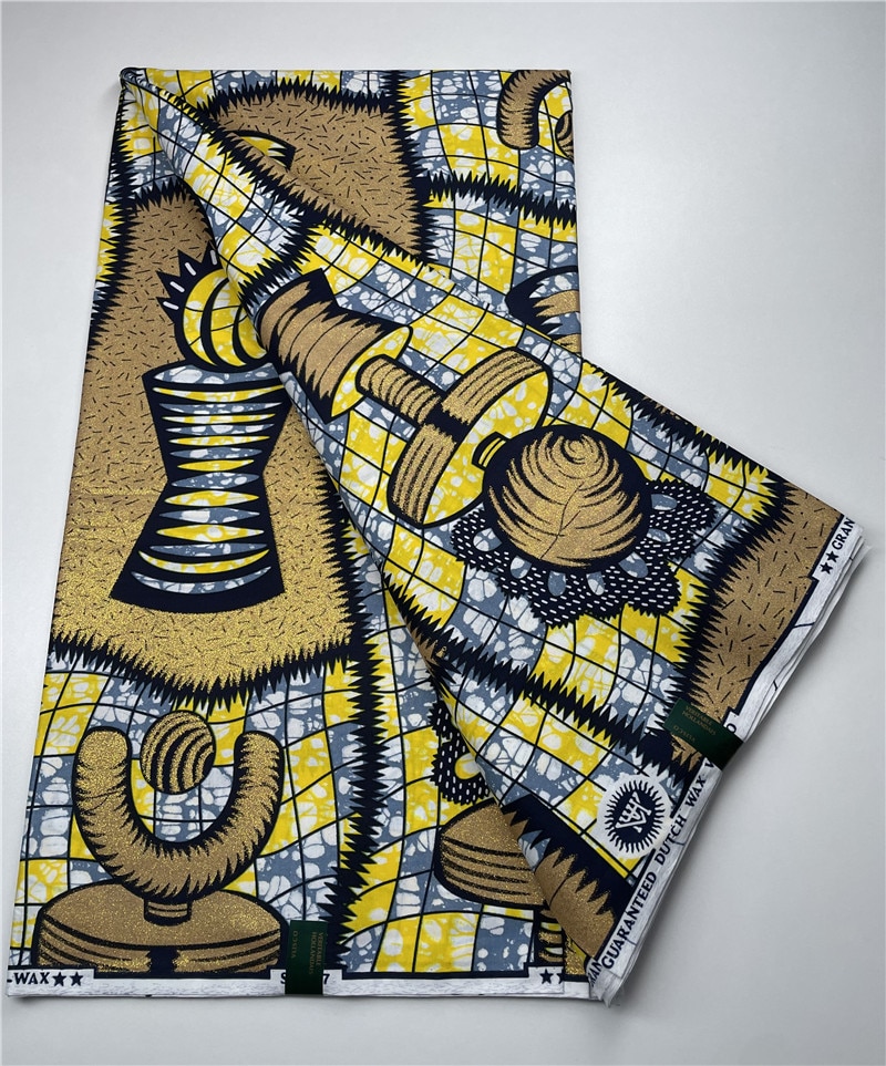 Wholesale Prices 2022 New Hot Sell African Wax Fabric Ankara Wax Prints Fabric Ghana Guaranteed Veritable Wax 6 Yards 1052