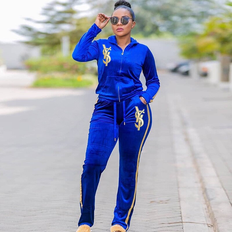 African Dashiki Velvet Two Piece Sets Women Tops And Skinny Pants Matching Sets Fashion Letter Print Tracksuit Africa Women Sets