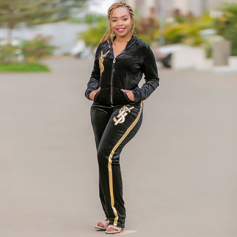 African Dashiki Velvet Two Piece Sets Women Tops And Skinny Pants Matching Sets Fashion Letter Print Tracksuit Africa Women Sets