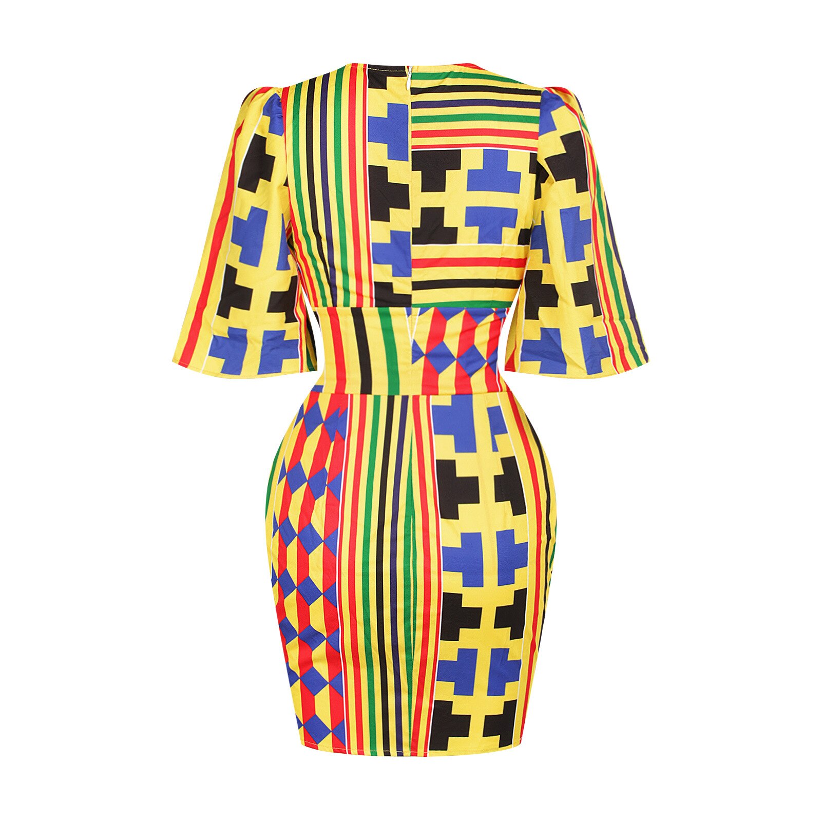 African Dresses for Women 2021 New Fashion Summer V-neck African Short Sleeve Printing Dress African Women Clothes