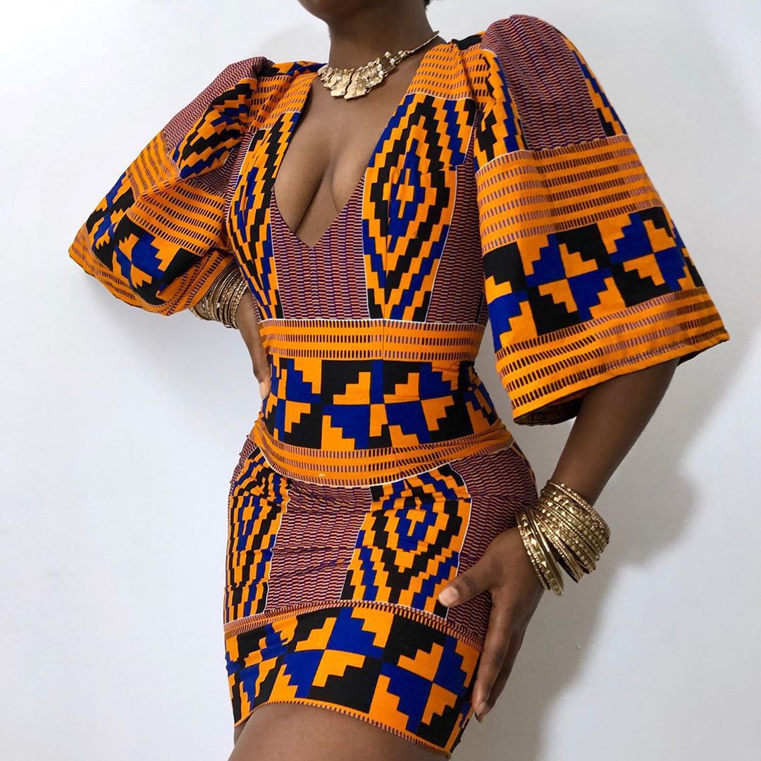 African Dresses for Women 2021 New Fashion Summer V-neck African Short Sleeve Printing Dress African Women Clothes