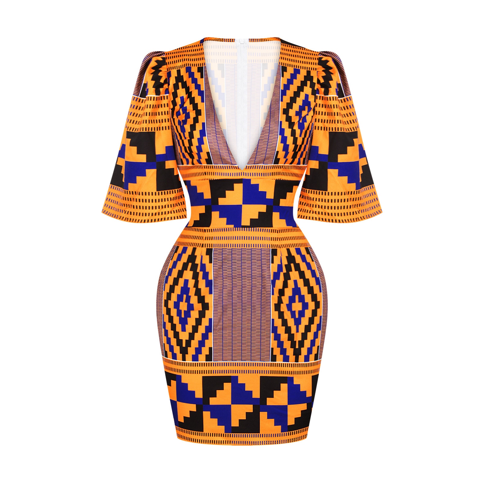 African Dresses for Women 2021 New Fashion Summer V-neck African Short Sleeve Printing Dress African Women Clothes