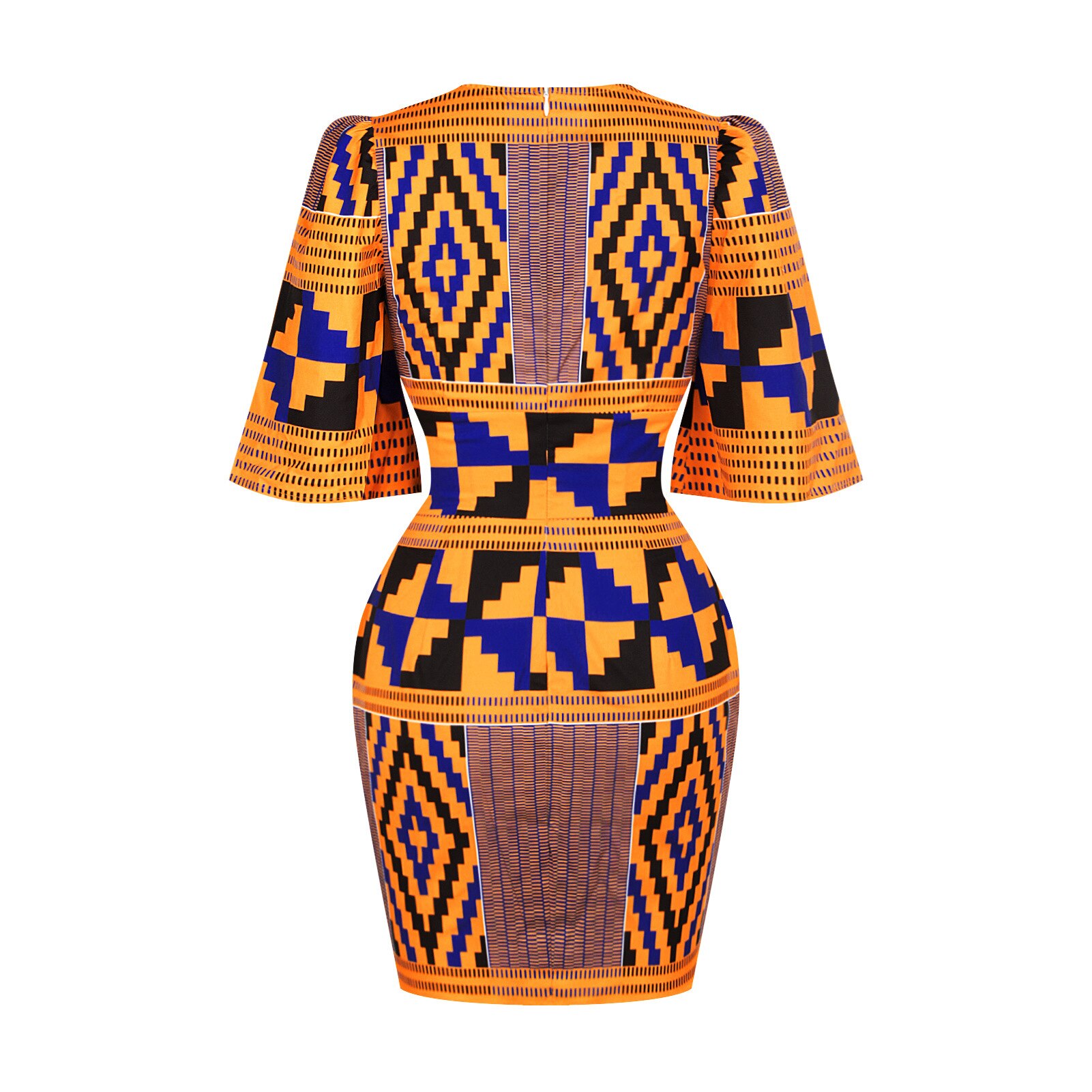 African Dresses for Women 2021 New Fashion Summer V-neck African Short Sleeve Printing Dress African Women Clothes