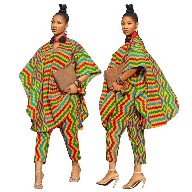 Polyester Dashiki Traditional African Clothing Two Piece Set Women Africaine Print Bodycon Dress And Pants Sets African Clothes