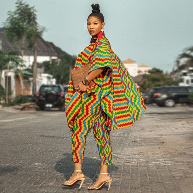 Polyester Dashiki Traditional African Clothing Two Piece Set Women Africaine Print Bodycon Dress And Pants Sets African Clothes