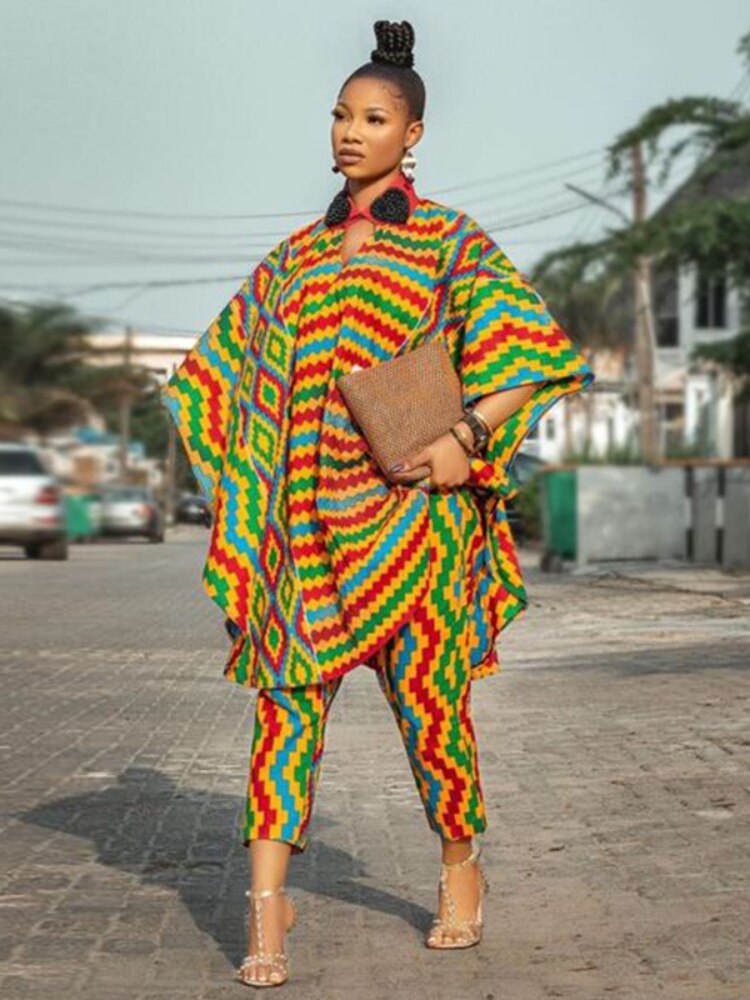 Polyester Dashiki Traditional African Clothing Two Piece Set Women Africaine Print Bodycon Dress And Pants Sets African Clothes