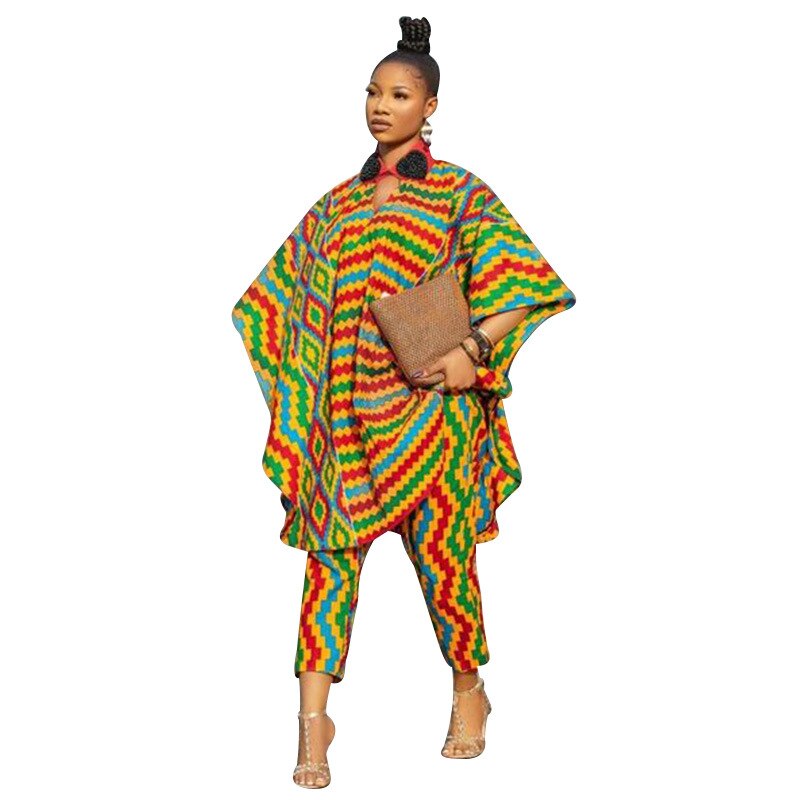 Polyester Dashiki Traditional African Clothing Two Piece Set Women Africaine Print Bodycon Dress And Pants Sets African Clothes