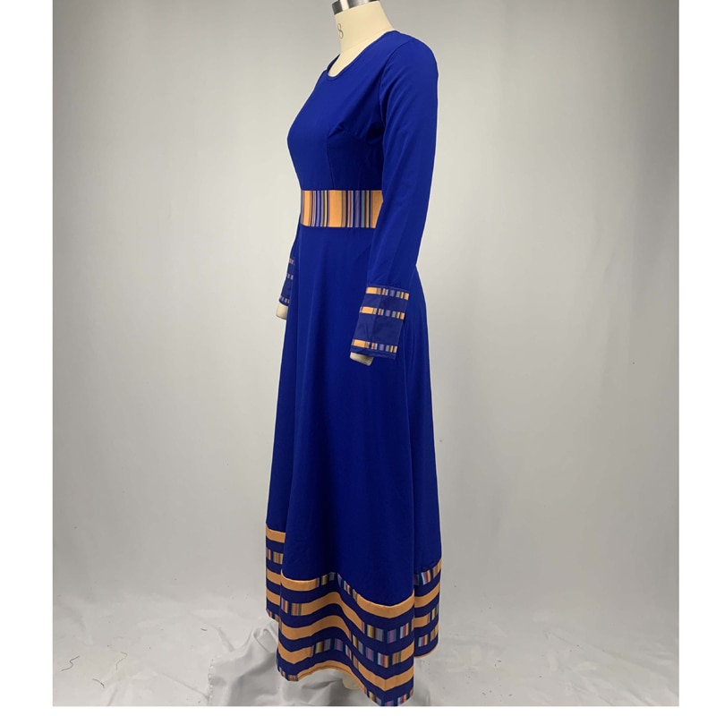 Summer Women's African Traditional Fashion Dress O Neck High Waist Large Size Big Swing Long Sleeve Maxi Dress New Style 2022