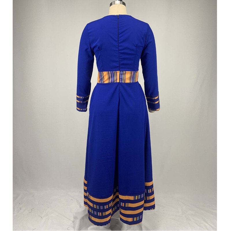 Summer Women's African Traditional Fashion Dress O Neck High Waist Large Size Big Swing Long Sleeve Maxi Dress New Style 2022