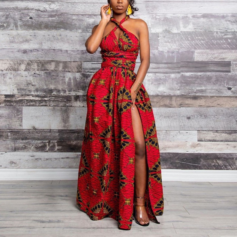 Ankara Africa Maxi Dress Women Dashiki Print Split Dress African Clothes Women Party African Dresses for Women Robe Africaine