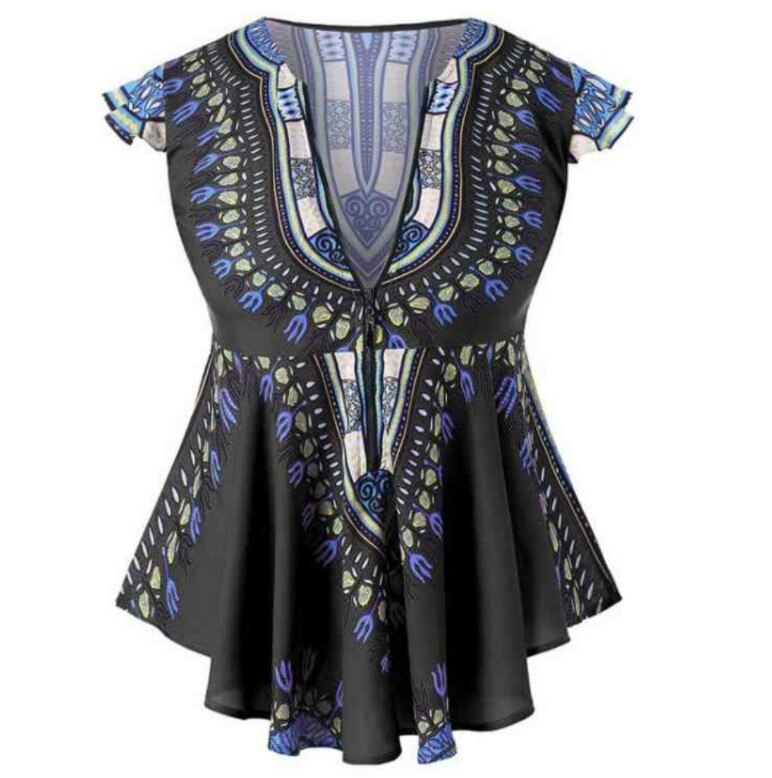 AFrican Clothing Top Dashiki Print Sexy Ankara Plus Size S-2XL Summer T-shirts Ethnic Short Sleeve Ladies African Dress