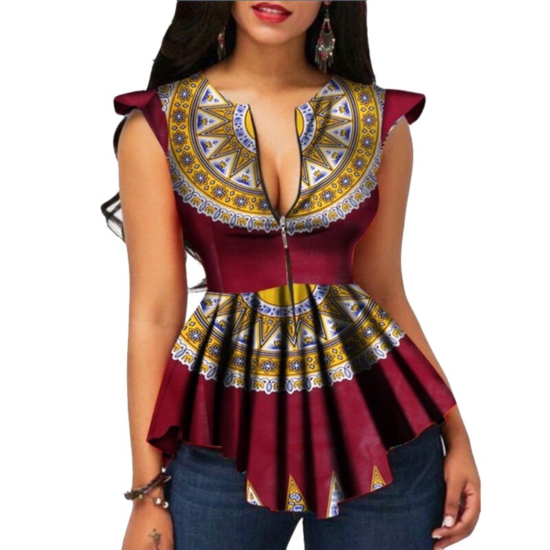 AFrican Clothing Top Dashiki Print Sexy Ankara Plus Size S-2XL Summer T-shirts Ethnic Short Sleeve Ladies African Dress