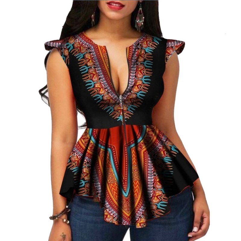 AFrican Clothing Top Dashiki Print Sexy Ankara Plus Size S-2XL Summer T-shirts Ethnic Short Sleeve Ladies African Dress