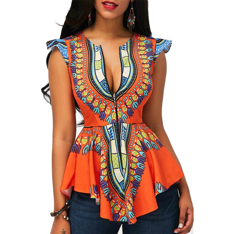 AFrican Clothing Top Dashiki Print Sexy Ankara Plus Size S-2XL Summer T-shirts Ethnic Short Sleeve Ladies African Dress