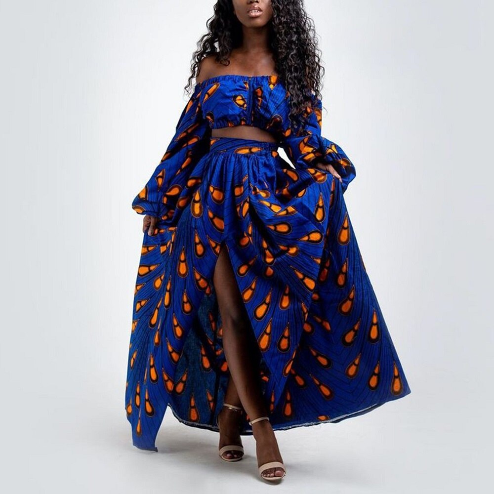 Women African Clothes 2 pieces Set (Tops+Skirts) Dashiki Print African Dresses Evening Party Ankara Dress Robe Africaine Female