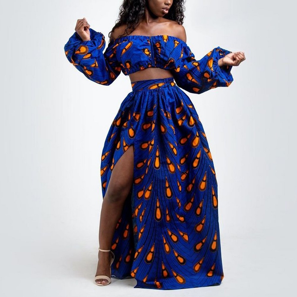 Women African Clothes 2 pieces Set (Tops+Skirts) Dashiki Print African Dresses Evening Party Ankara Dress Robe Africaine Female